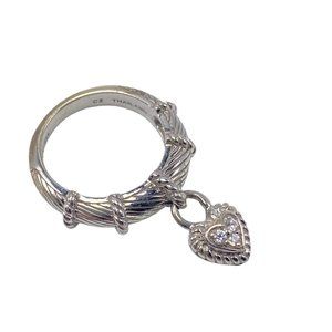 Judith Ripka Sterling Silver CZ Stone Dangle Heart Cable Ring Size 6.5